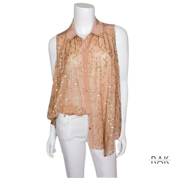 ELIZABETH & JAMES Pink & Metallic Gold Dot Sleeveless Swing Top | Size M - Picture 1 of 5